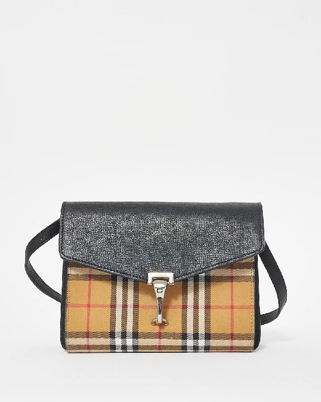 High-End Style Discounts Burberry Check Canvas & Black Leather Small Macken Crossbody Bag Upgrade Your Look With Fashionable Bags