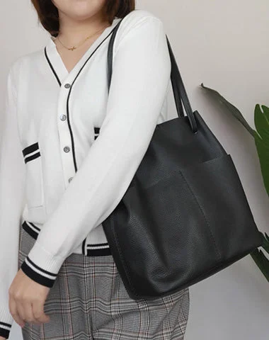 Trendy Styles Fashion Womens Black Leather Tote Bag Vertical Brown Shoulder Tote Bag Bucket Tote For Women Fashion-Forward Bags, Now On Sale