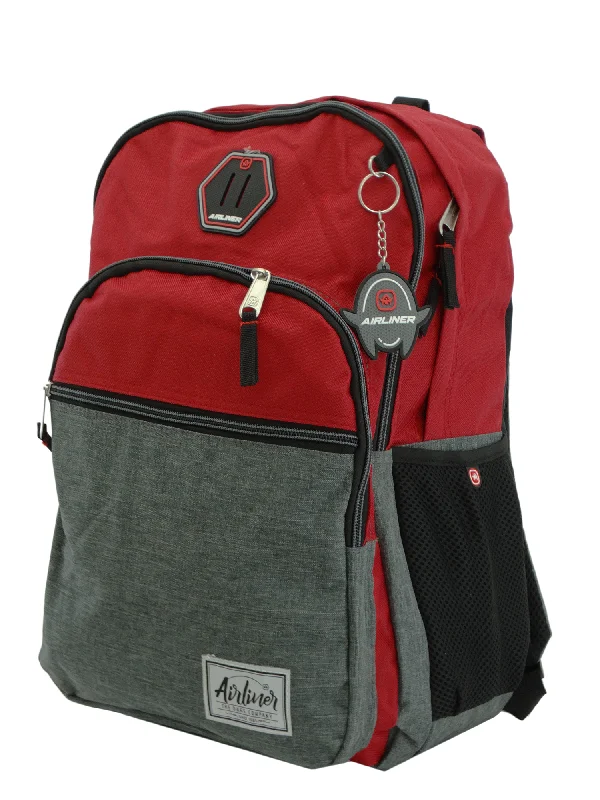 667966, Airliner, Backpack w/Laptop Sleeve - Red/Grey