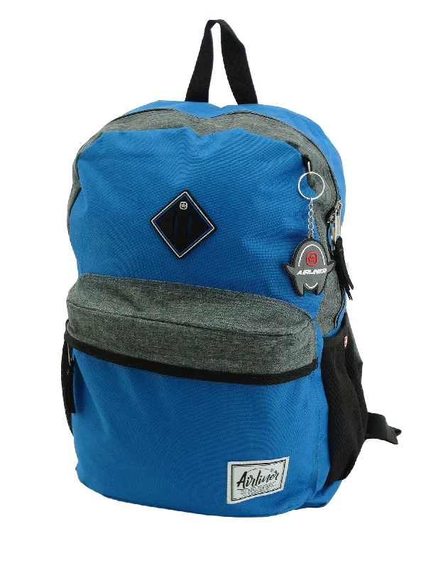 668164, Airliner, Backpack w/Laptop Sleeve - Blue/Grey