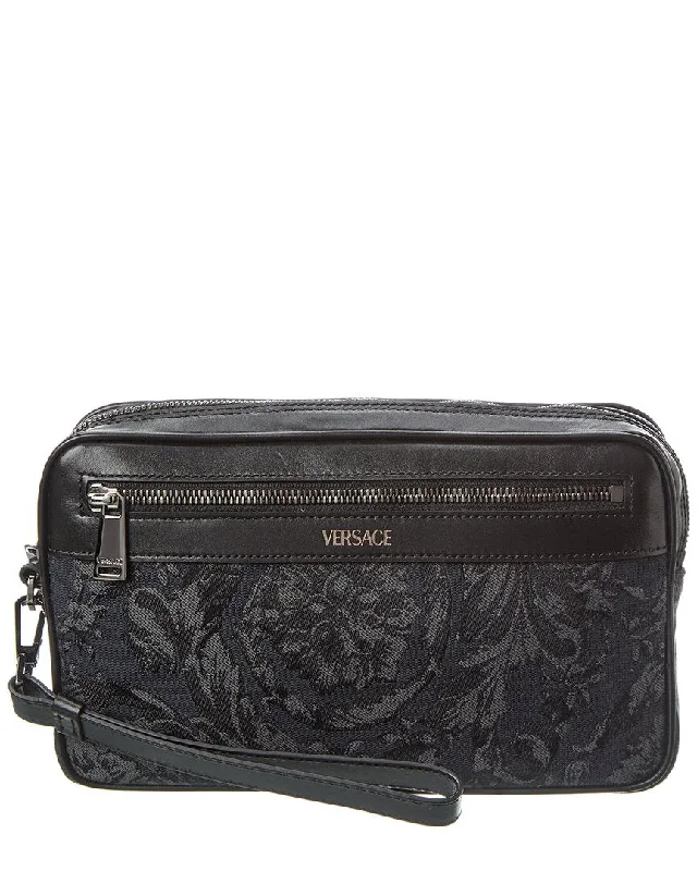 Versace Barocco Jacquard & Leather Pouch