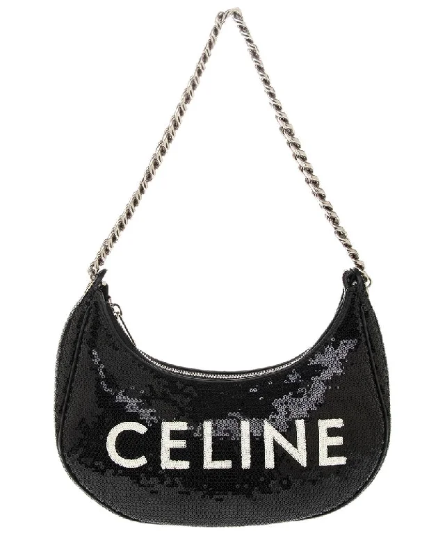 Celine Ava Chain Medium Leather & Sequins Hobo Bag