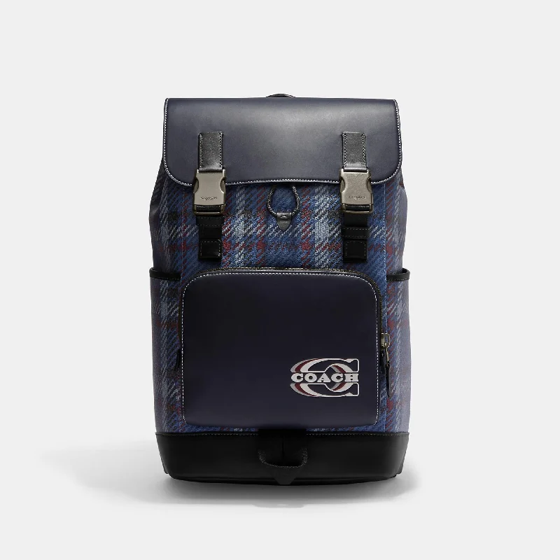 Coach Outlet Track Backpack With Plaid Print And Coach Stamp