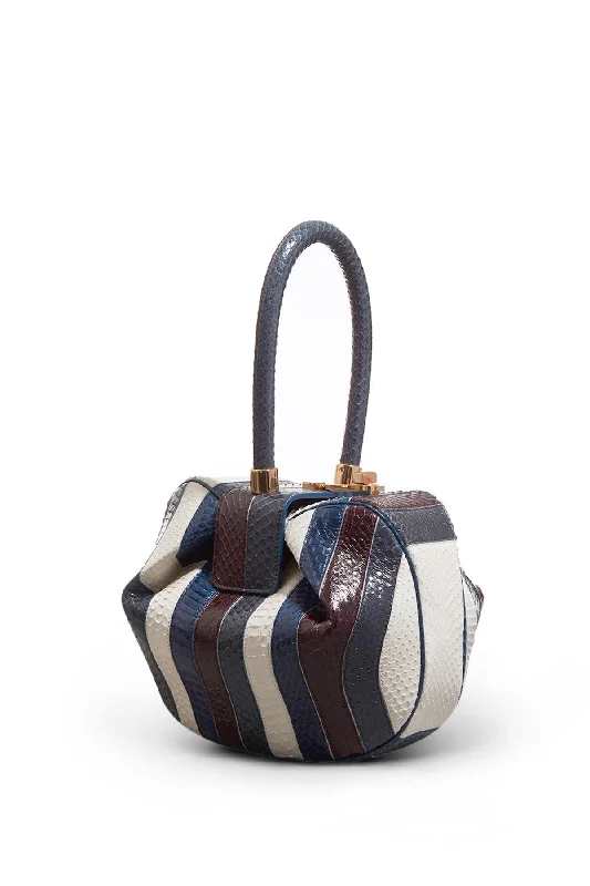 Nina Bag in Bordeaux, Navy & Ivory Stripes Snakeskin