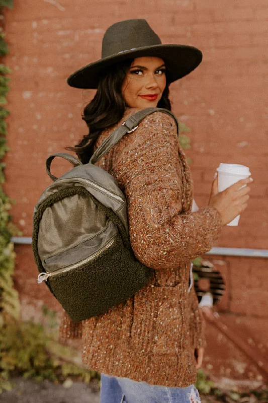 Autumn Color Sherpa Backpack In Olive