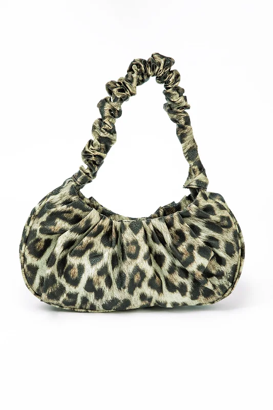 Ruched Leopard Print Shoulder Bag