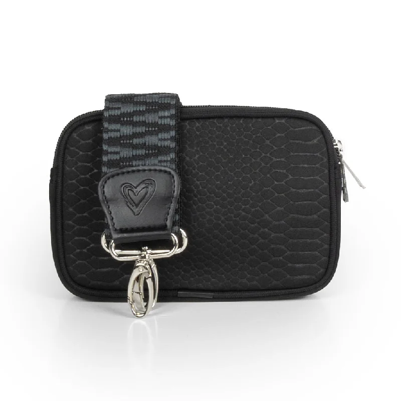 NEW: Black Snake-embossed Dual Zipper Belt/Crossbody Bag