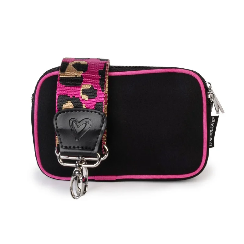 Black with Pink Trim Dual Zipper Belt/Crossbody Bag