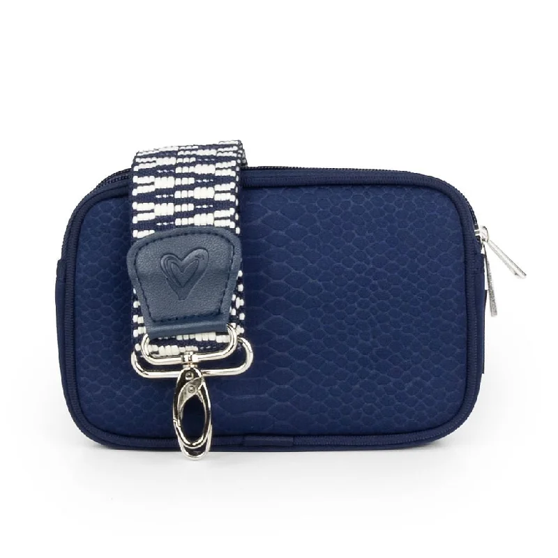 NEW: Navy Snake-embossed Dual Zipper Belt/Crossbody Bag