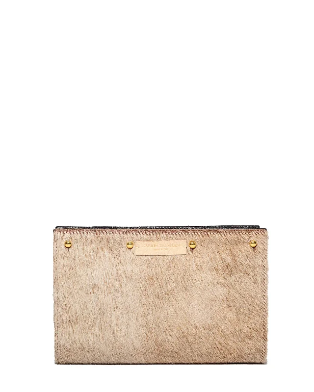 Lizzie Reversible Clutch Cover: Caramel Hair on Hide to Winter White Mohair