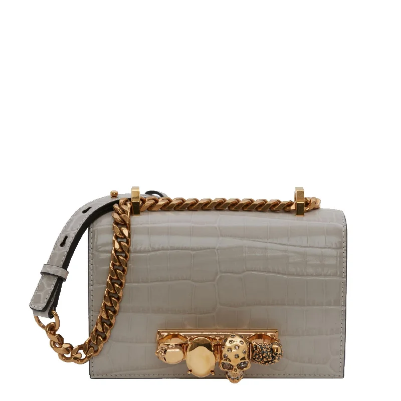 Mini Jewelled Satchel Croc, Faded Grey