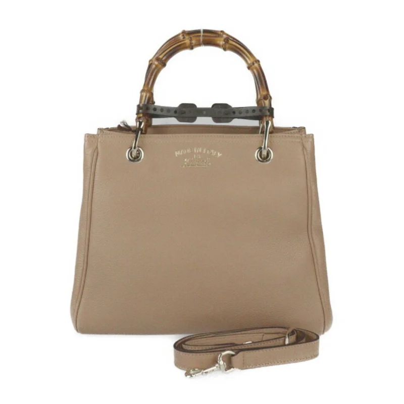 Gucci Bamboo  Leather Tote Bag (Pre-Owned) Designer Bags At Lower Prices