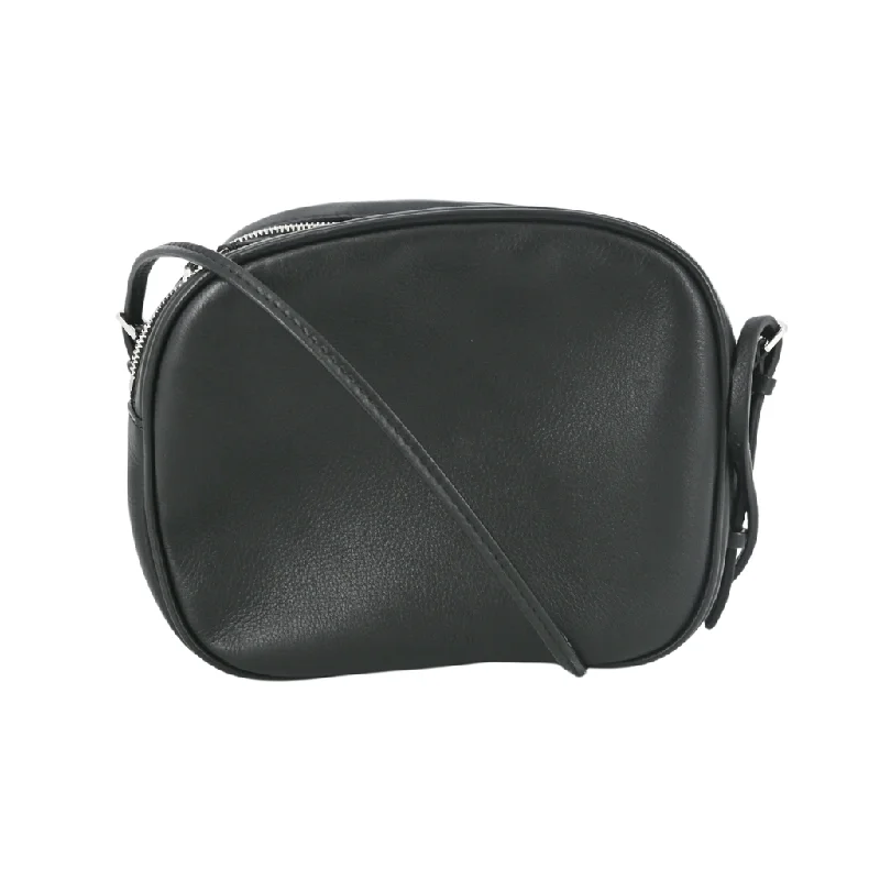 Black Leather Twin Two Mini Crossbody Bag