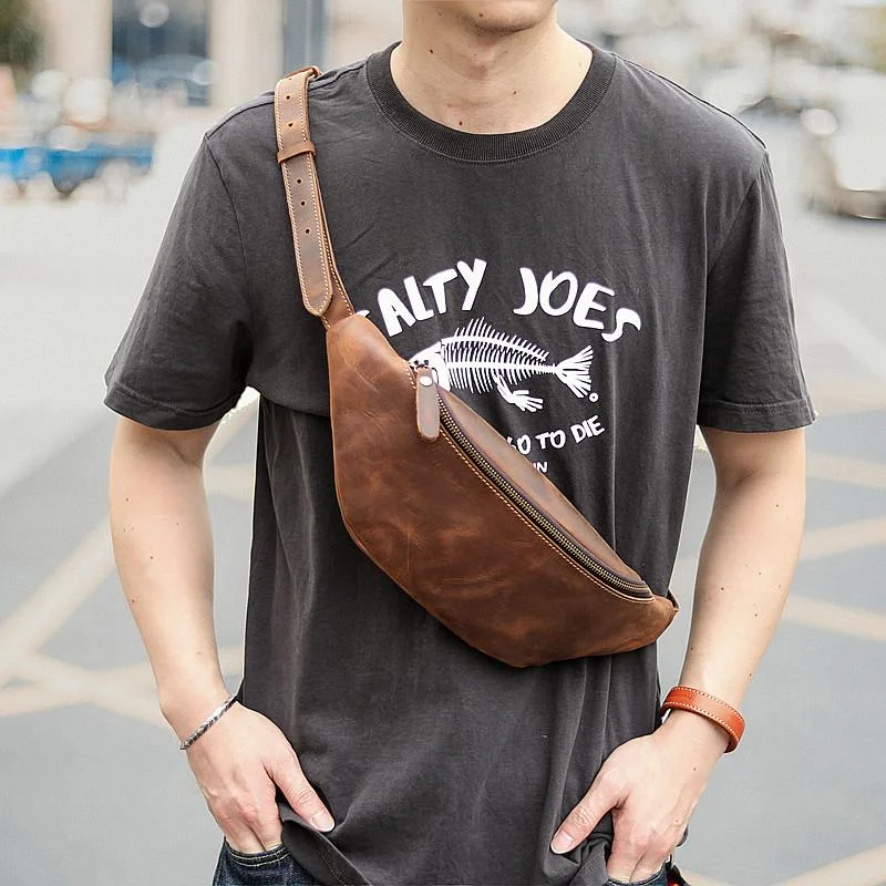 Brown Cool Leather Mens Fanny Pack Hip Pack Bum Pack Waist Bag Pack For Men