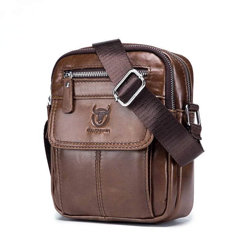 BULLCAPTAIN Leather Men's Small Shoulder Crossbody Bags Casual Messenger Bag