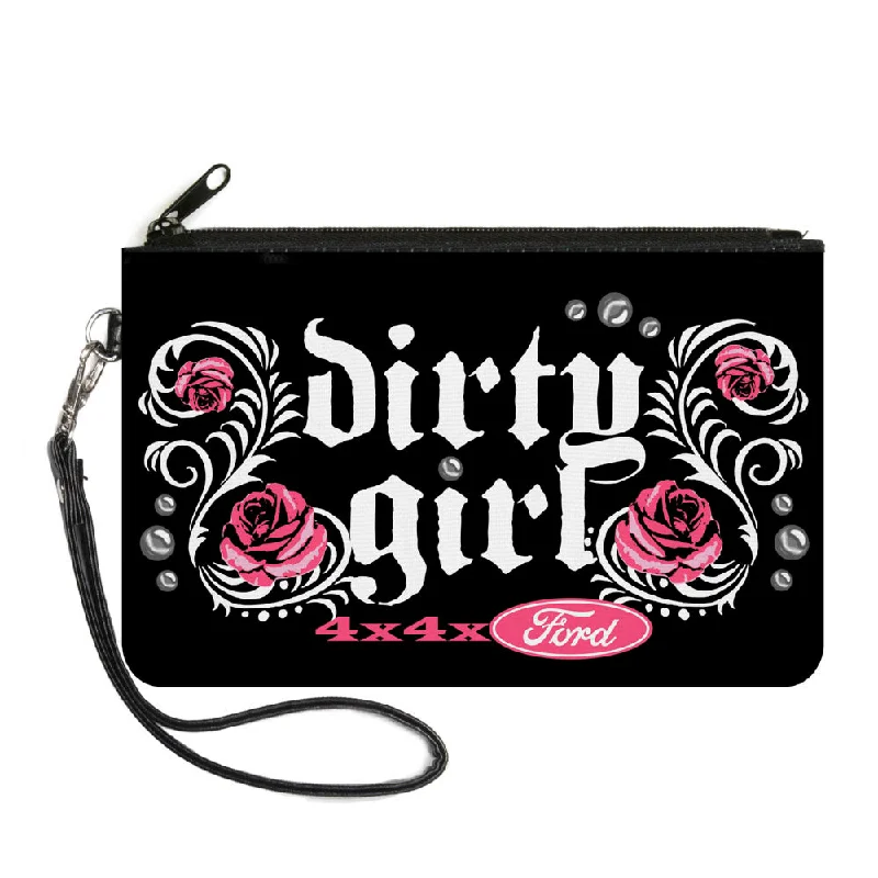 Canvas Zipper Wallet - LARGE - Floral DIRTY GIRL 4x4xFORD Black White Pink