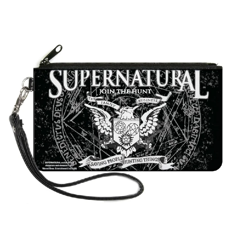 Canvas Zipper Wallet - LARGE - SUPERNATURAL WINCHSTER BROTHERS Eagle Crest Black Gray White