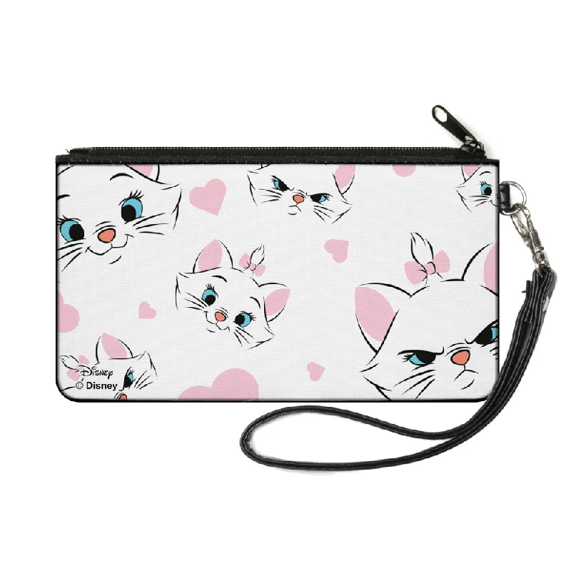 Canvas Zipper Wallet - SMALL - Aristocats Marie Expressions Hearts Scattered White Pink