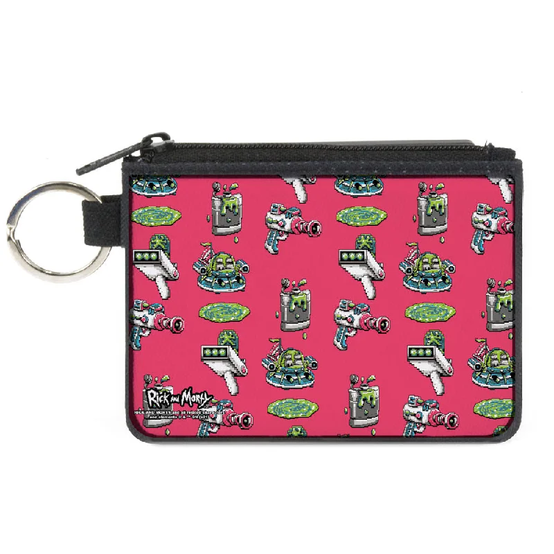 Canvas Zipper Wallet - MINI X-SMALL - Rick and Morty Pixelverse Icons Scattered Pink