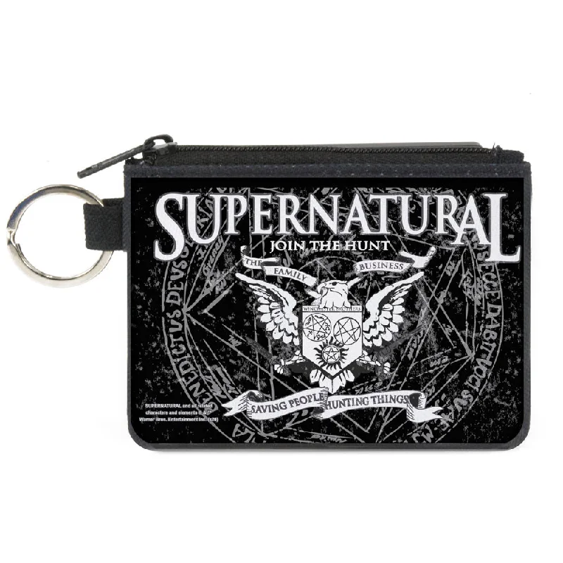 Canvas Zipper Wallet - MINI X-SMALL - SUPERNATURAL WINCHSTER BROTHERS Eagle Crest Black Gray White