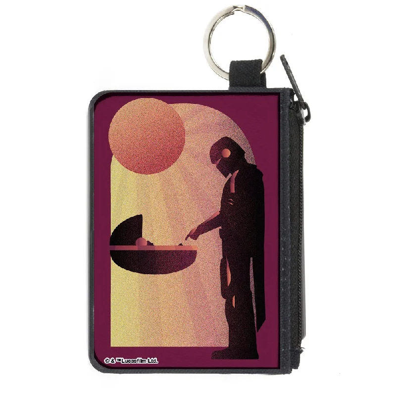 Canvas Zipper Wallet - MINI X-SMALL - Star Wars The Child and The Mandalorian Touching Fingers Sun Rays Burgundy Oranges