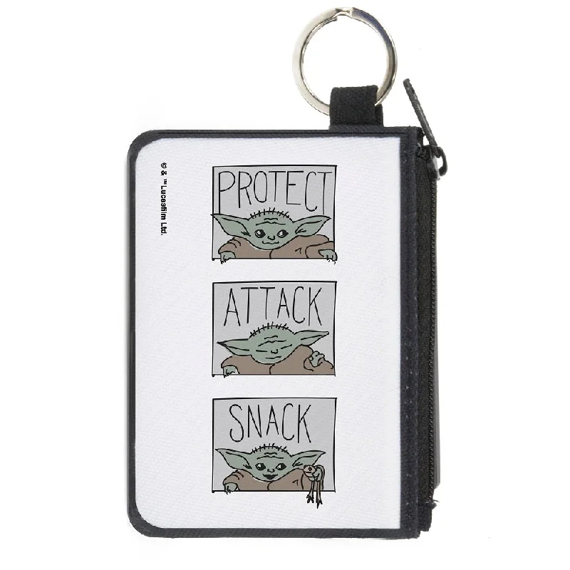 Canvas Zipper Wallet - MINI X-SMALL - Star Wars The Child PROTECT ATTACK SNACK Pose Blocks White