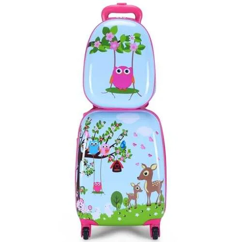 2 pcs 12" 16" Blue ABS Kids Suitcase Backpack Luggage Set