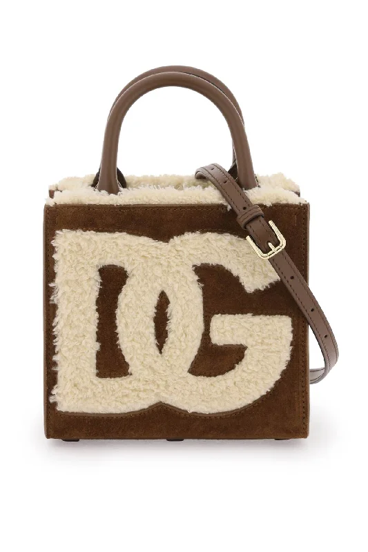 Dolce & gabbana dg daily mini suede and shearling tote bag