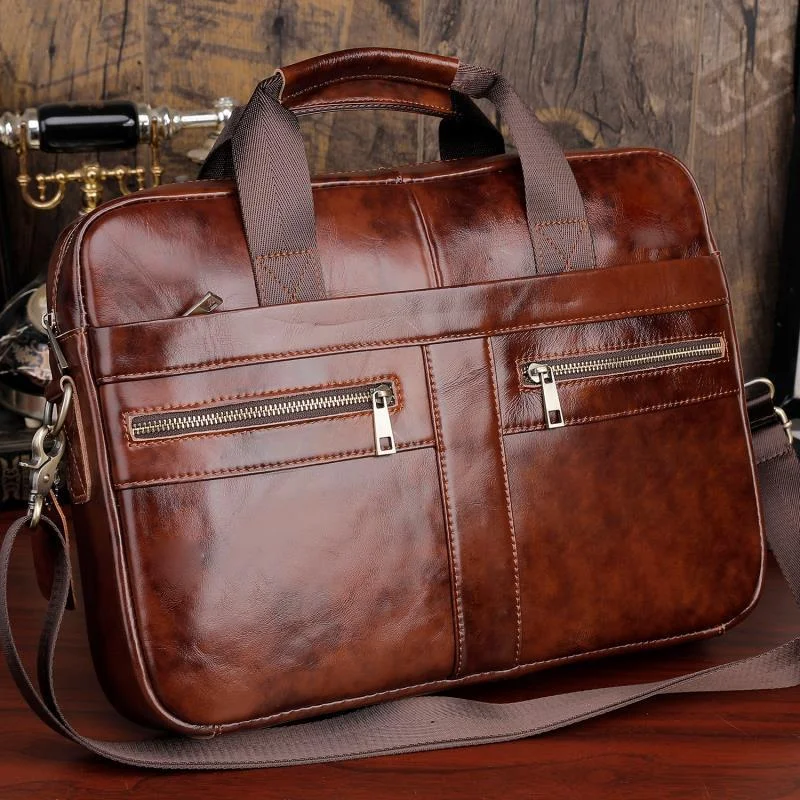 Full Grain Leather Briefcase Men's Messenger Bag Vintage 15" Leather Laptop Computer Bag Gift for Him