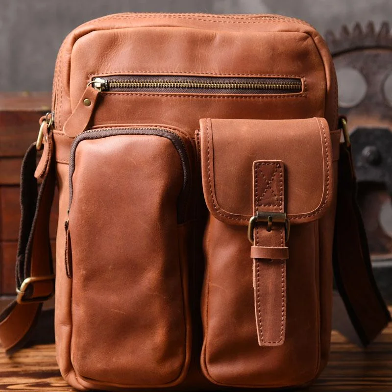 Genuine Leather Mens Cool Shoulder Bag Messenger Bag Chest Bag Bike Bag Cycling Bag for men