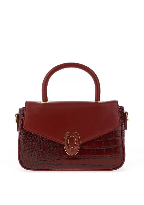 Zen Collection Faux Croc Print Crossbody Bag, Maroon