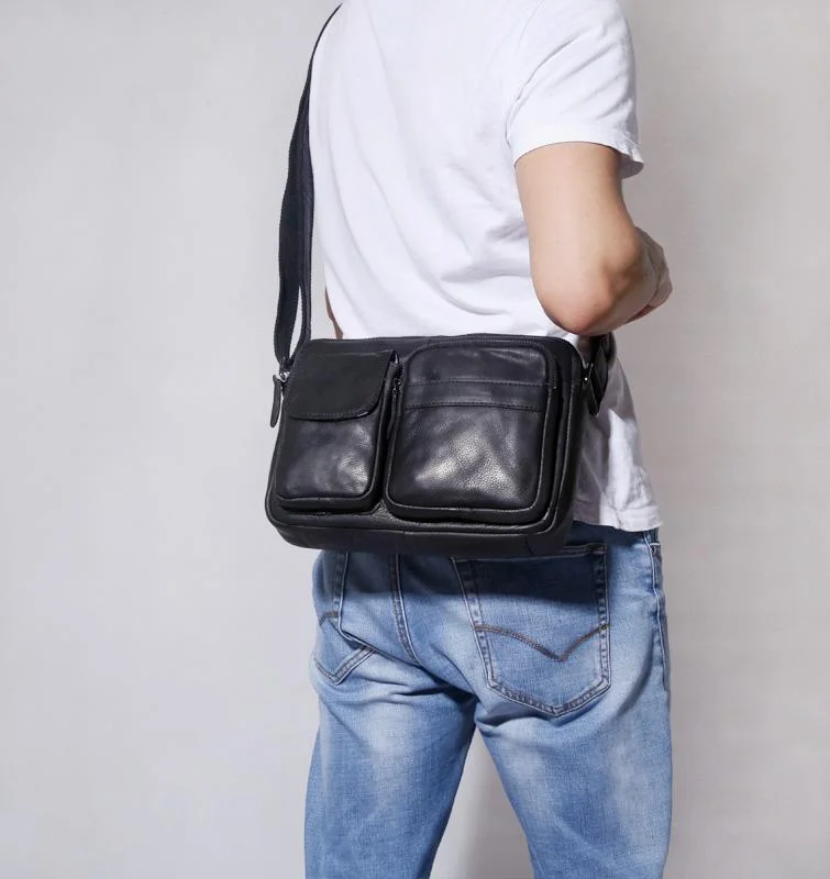 Handmade Genuine Leather Mens Cool Messenger Bag Chest Bag Bike Bag Cycling Bag for men