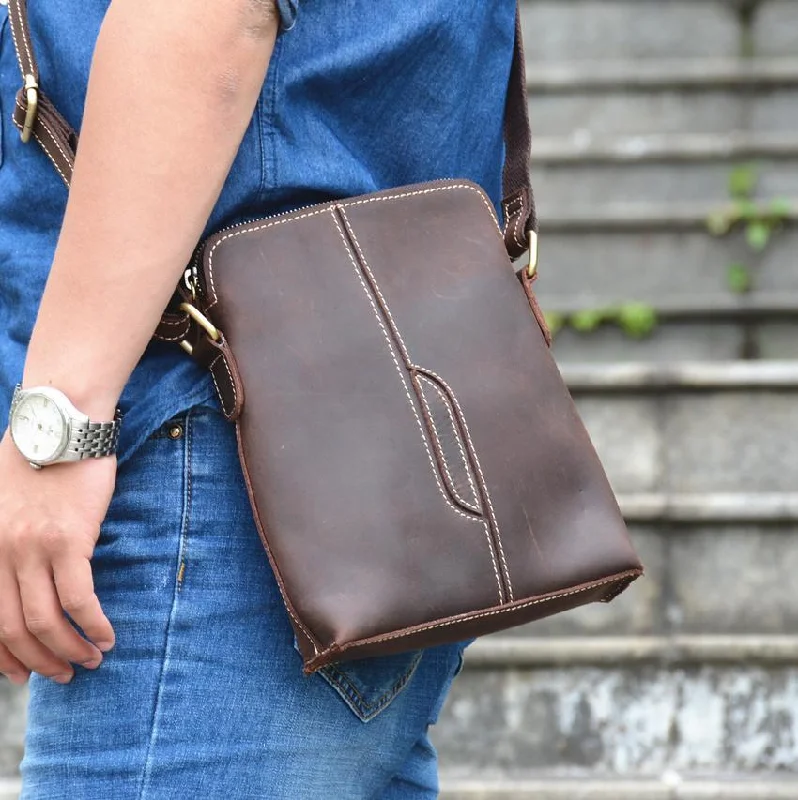 Handmade Leather Mens Cool Small Messenger Bag iPad Bag Chest Bag Bike Bag Cycling Bag for men