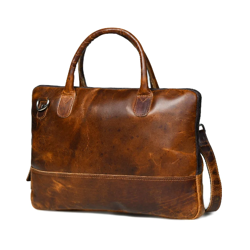 Modernist Leather Laptop Bag- Brown