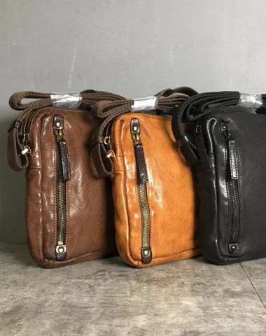 Cool BROWN LEATHER MEN'S Vertical Small Side Bags MESSENGER BAG BLACK Black Courier Bags FOR MEN