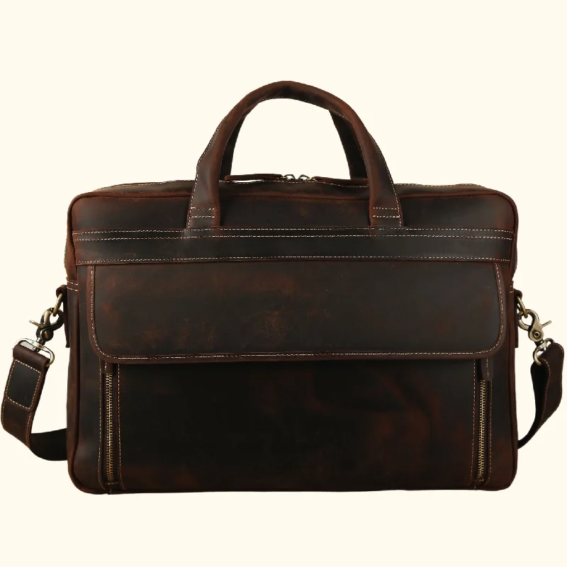 The Lone Rider - Rugged Vintage Leather Briefcase