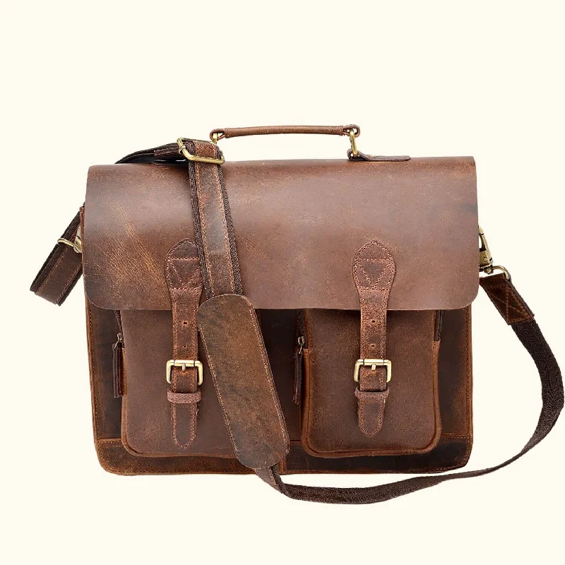 The Open Planes - Buffalo Brown Leather Vintage Briefcase