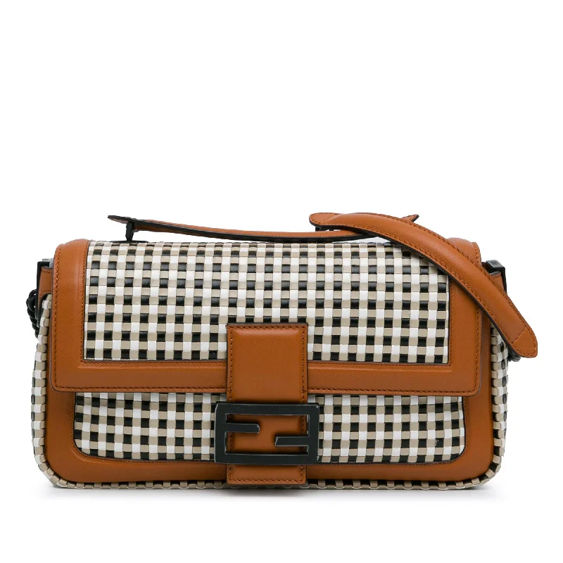 Fendi Woven Leather Chain Baguette Satchel (SHG-DfXa2v)